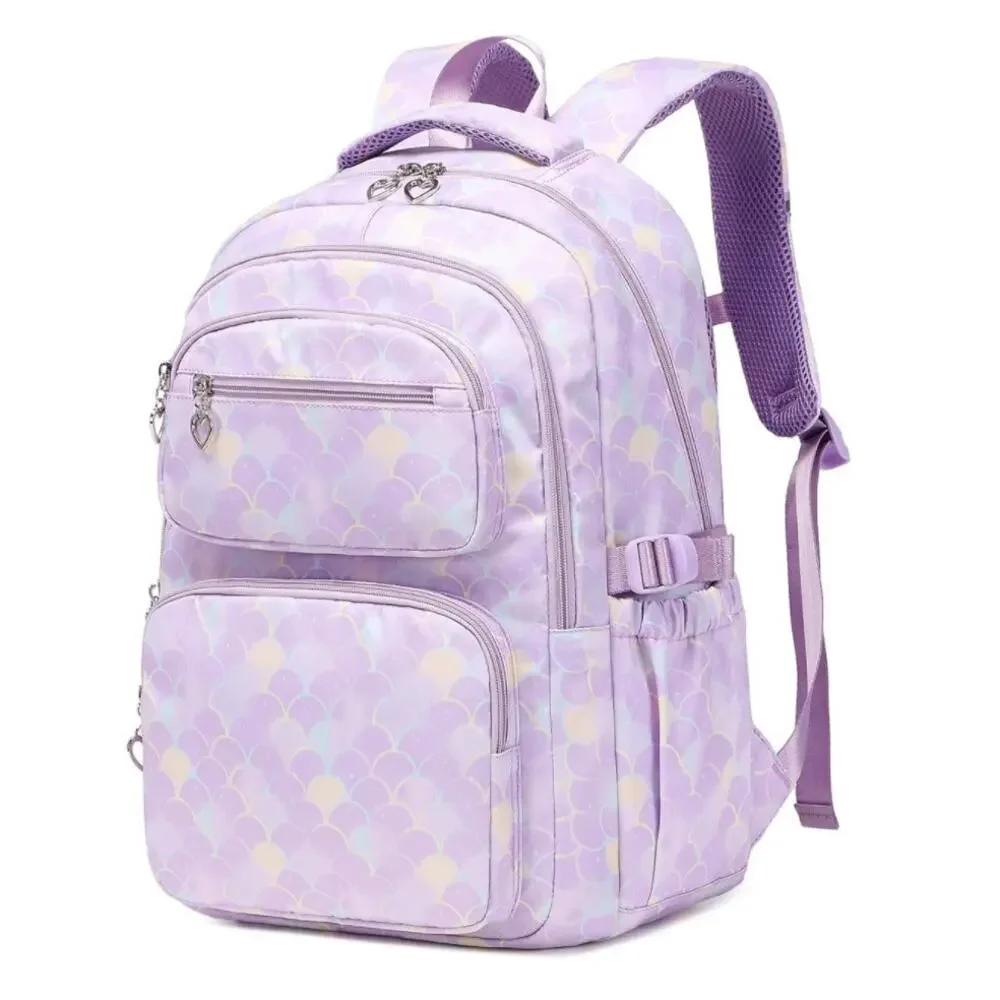 Mermaid Scale Purple School Backpack Set 3pc with‎ Zipper Charms NEW/NWT